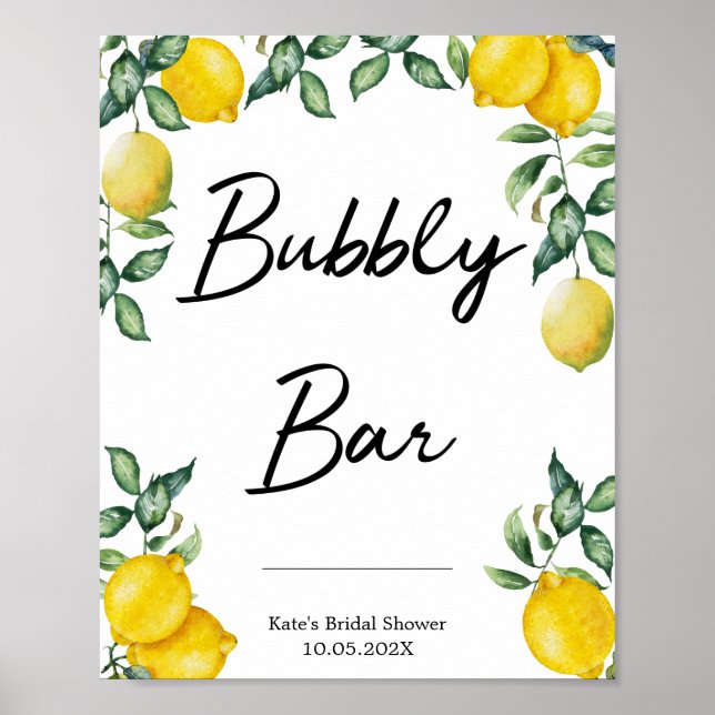 Poster Enseigne de citrons personnalisée Bubbly Bar (Devant)