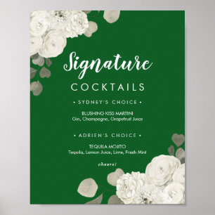 Poster Enseigne de cocktails signature florale d'hiver