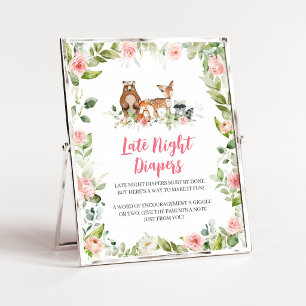 Poster Enseigne de couche de nuit pour Baby Shower Floral
