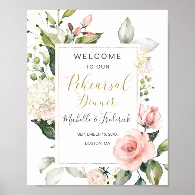 Poster Enseigne de dîner de répétition de floral aquarell (Devant)