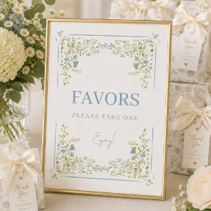 Poster Enseigne de Favors de Mariage Floral Botanique Vin