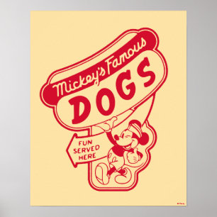 Poster Enseigne de hot dog Mickey Mouse vintage