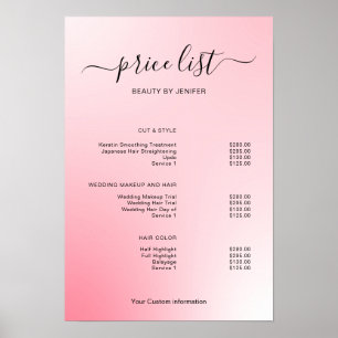 Poster Enseigne de liste de prix de salon minimaliste mod