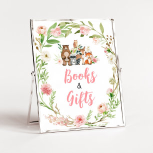 Poster Enseigne de livres et cadeaux floraux roses de la