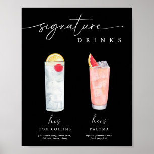 Poster Enseigne de mariage Boissons Signature Moderne Bar