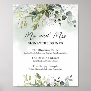 Poster Enseigne de mariage boissons signatures mr et mrs 