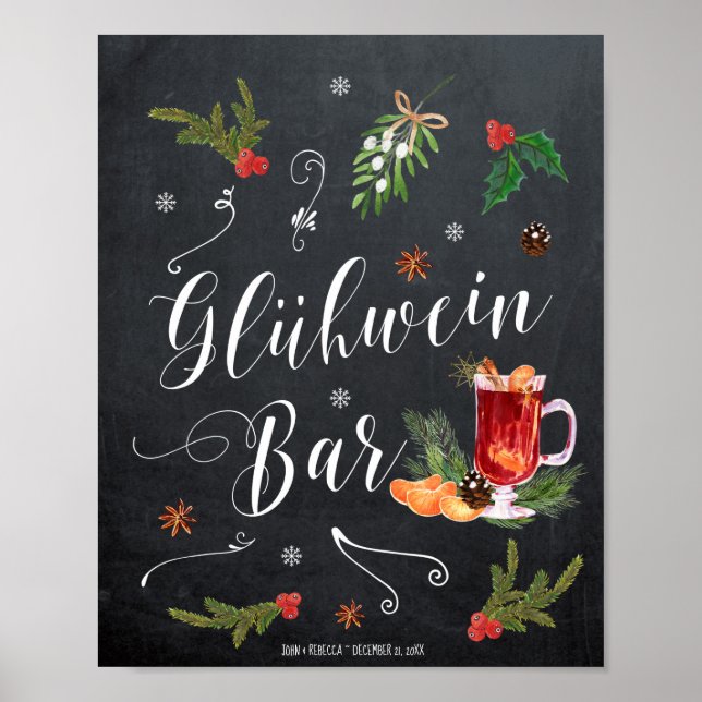 Poster Enseigne de mariage d'hiver de bar à vin chaud (Devant)