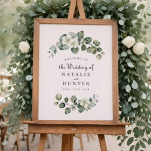 Poster Enseigne de mariage en verdure à arc de feuille d'