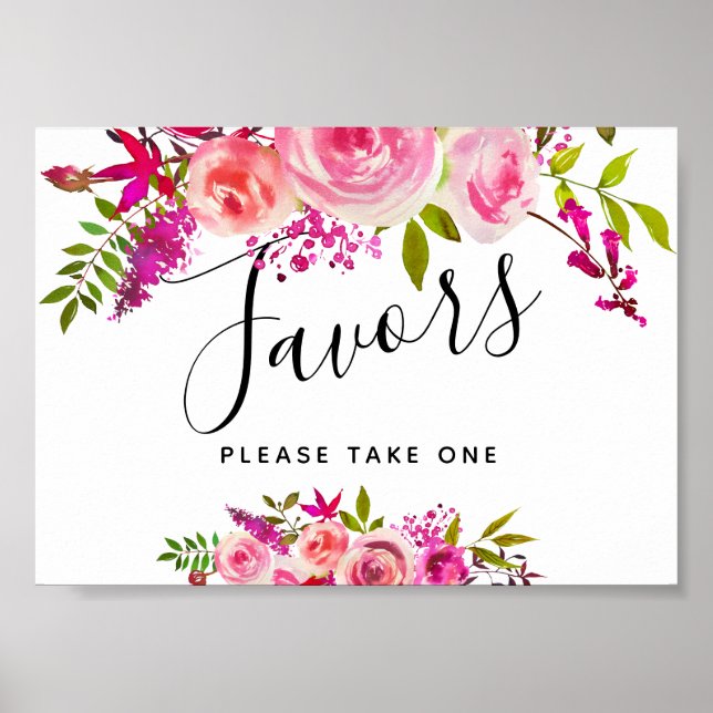 Poster enseigne de mariage Favors Roses pêche rose crista (Devant)