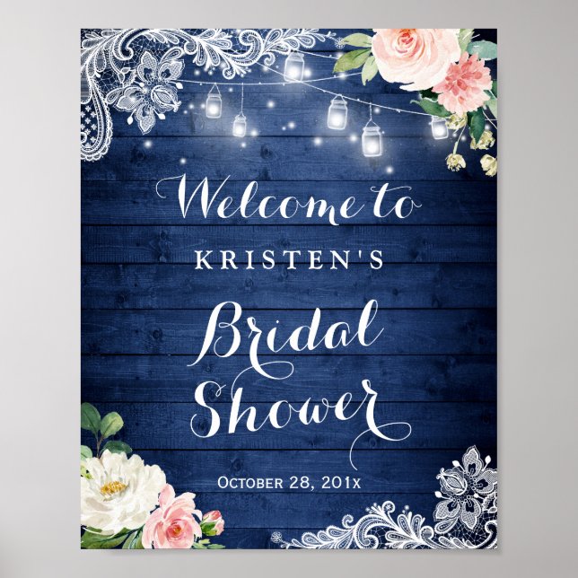 Poster Enseigne de mariage fleurie avec guirlande lumineu (Devant)