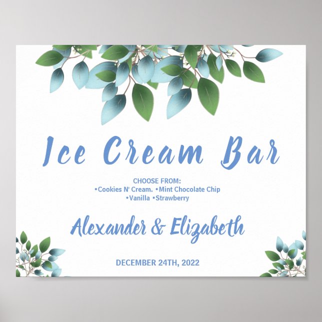 Poster Enseigne de mariage Ice Cream Bar Shower Eucalyptu (Devant)