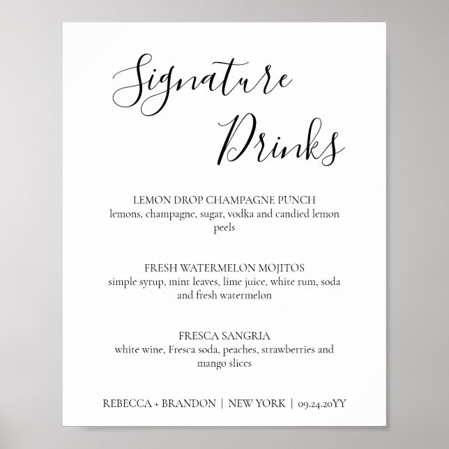Poster Enseigne de mariage pour boissons signature de Reb (Devant)