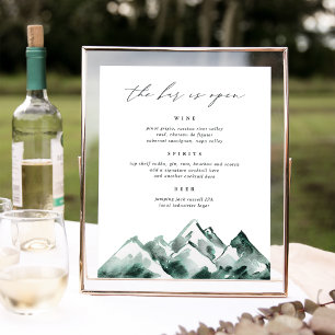 Poster Enseigne de menu de bar de mariage montagnard Hi