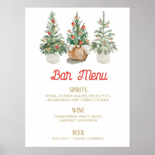 Poster enseigne de menu de bar de Noël sapins