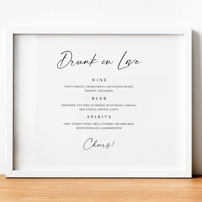 Poster Enseigne de menu de bar minimal pour mariage Drunk (Créateur téléchargé)