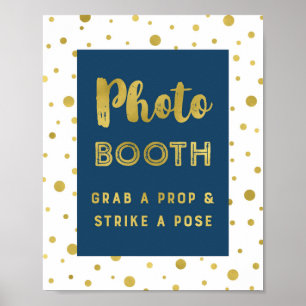 Poster Enseigne de Photomaton de Mariage Bleu Nuit Or Con