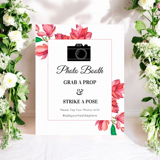 Poster Enseigne de photomaton fleurie rose et blanche (Créateur téléchargé)