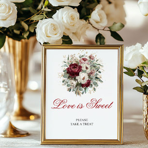 Poster Enseigne de table Romantique Burgundy Love is Swee