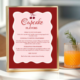Poster Enseigne des saveurs de Cupcake rouge et rose pour