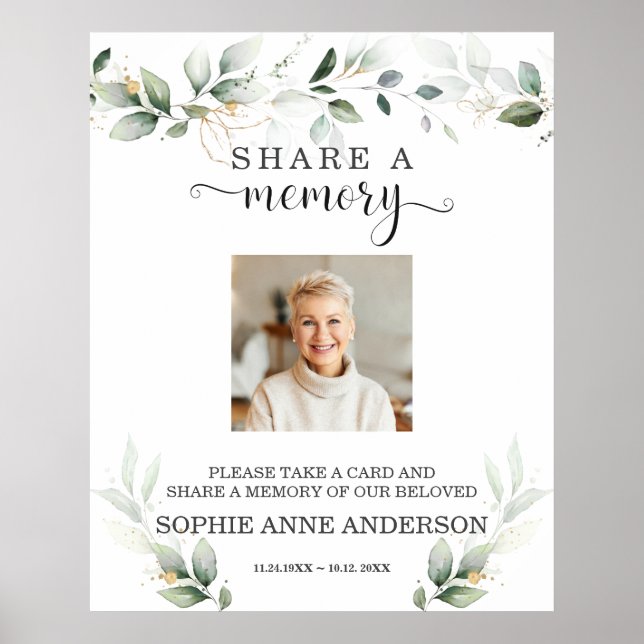 Poster Enseigne funéraire de souvenir de verdure dorée (Devant)