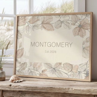 Poster Enseigne murale élégante de nom de famille en styl