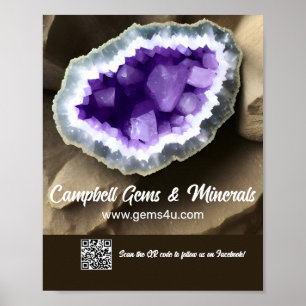 Poster Enseigne QR personnalisée géode d'améthyste élégan