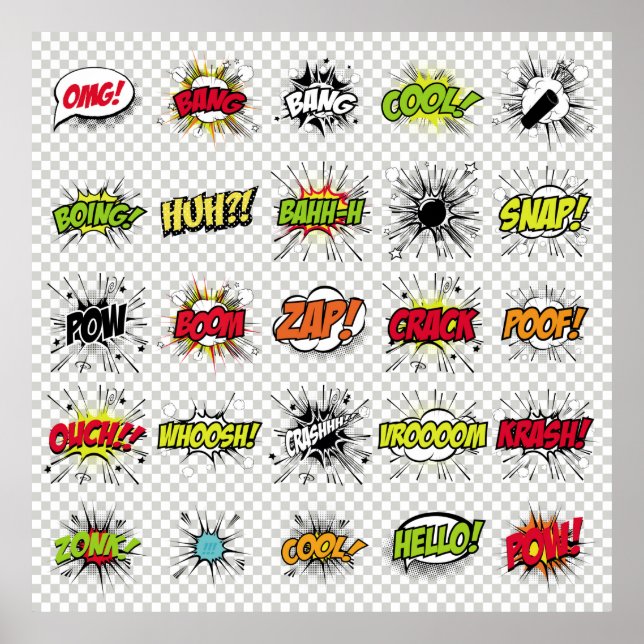 Poster Ensemble abstrait d'objets pop art sur un dossier  (Devant)