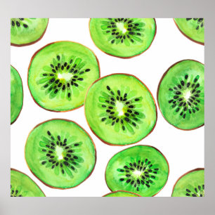 Poster Ensemble d'aquarelle aux fruits Kiwi verts