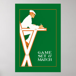 Poster Ensemble de jeu et match, rétro arbitre de tennis
