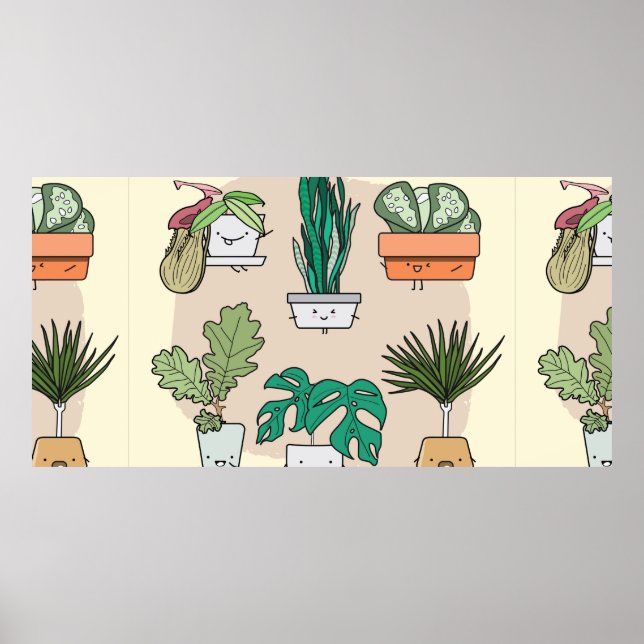 Poster Ensemble de plantes de maison mignons dans des pot (Devant)