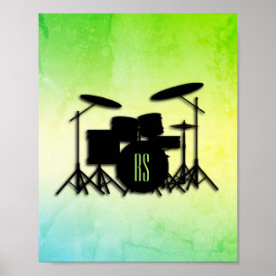 Poster Ensemble de tambour monogramme vert