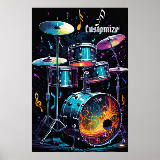 Poster Ensemble de tambours de battage arrière