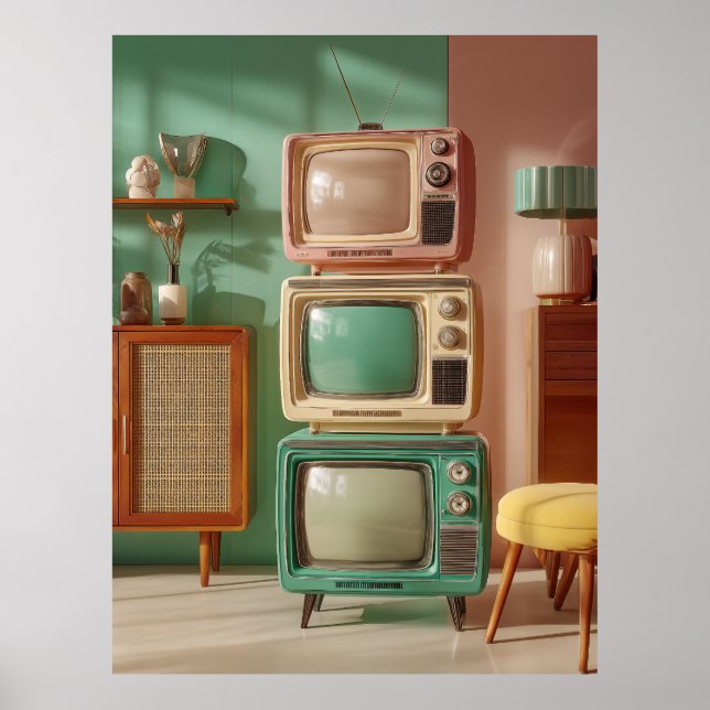 Poster Ensemble de télévisions rétro empilées (Devant)
