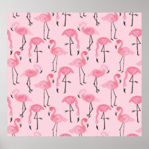 Poster Ensemble Flamant rose rose, Motif d'été tropical.