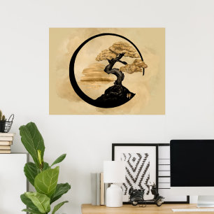 Poster Enso Zen Circle Bonsai - Golden Sunrise