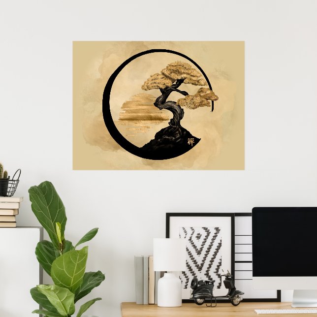 Poster Enso Zen Circle Bonsai - Golden Sunrise (Bureau à domicile)