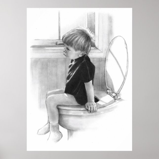 POSTER ENTREPRISE IMPORTANTE : GARÇON SUR TOILET, PENCIL (Devant)