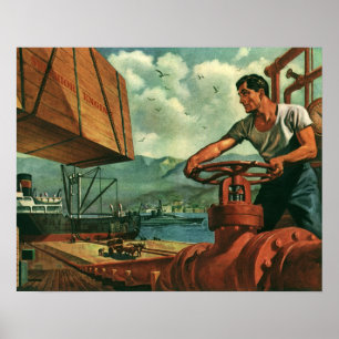 Poster Entreprise Vintage, pétrolier avec docker