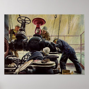Poster Entreprise Vintage, Plateforme Pétrolière sur l'Oc