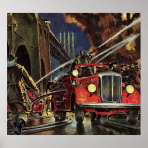 Poster Entreprise vintage, Pompiers Pompiers Camions d'in