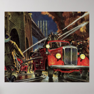Poster Entreprise Vintage, Pompiers Véhicules de lutte co