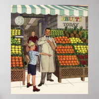 Entreprise vintage, stand de fruits avec Grocer et