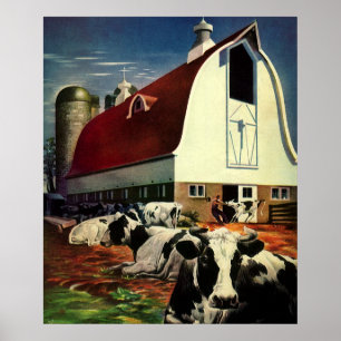 Poster Entreprise vintage, Vaches laitières Holstein sur