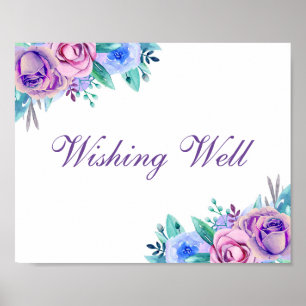 Poster Envie d'imprimer bien mariage Fleurs bleues et vio
