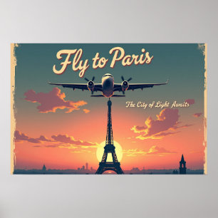 Poster Envolez-vous pour Paris – 24"x16" Style Vintage d