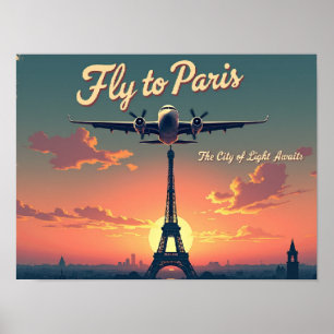 Poster Envolez-vous pour Paris –  40x30 cm Style Vintage 
