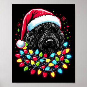 Poster Épagneul noir Labradoodle arbre de Noël Xmas lumiè