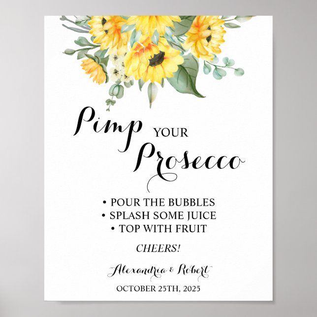 Poster Épanouissez votre prosecco tournesols verdure mari (Devant)