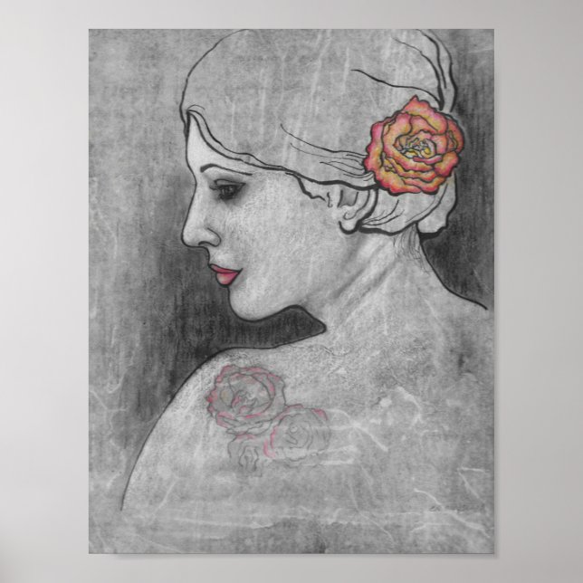 Poster "Épaule tatouée Rose" par CR Sinclair (Devant)