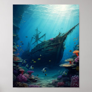 Poster Épave cachée dans le récif
